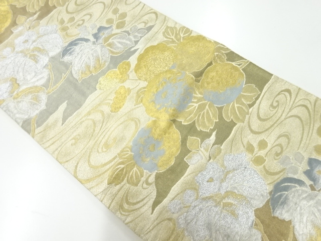 アンティーク　流水に菊桐模様織出し袋帯（材料）